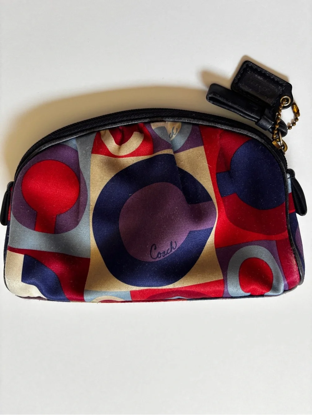 Coach Colorblock Geo Print Cosmetic Pouch — Red, Navy, Purple, Cream